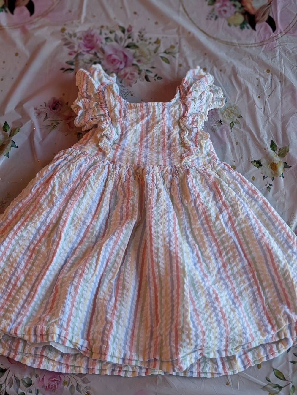 Little Me Pastel Rainbow Stripe Ruffle Dress -2T